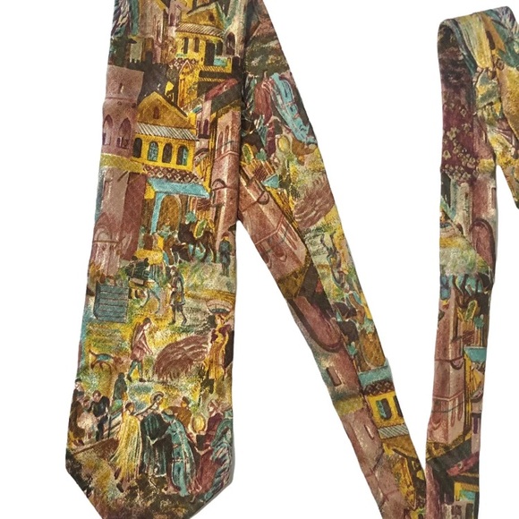 Ermenegildo Zegna vintage 100% silk tie with urban scene pattern - Picture 3 of 12